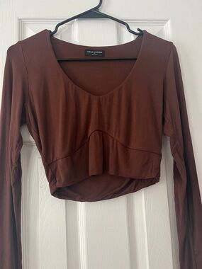naked wardrobe Brown Long Sleeve Scoop Neck Crop Top